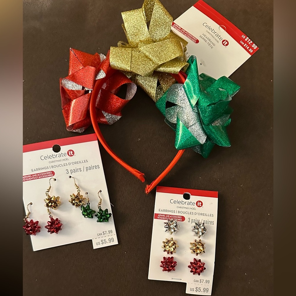 Christmas gift bow accessories set - earrings and head band.